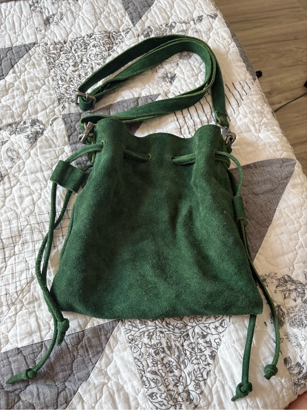 Free People Emerald Green Suede Drawstring Crossbody